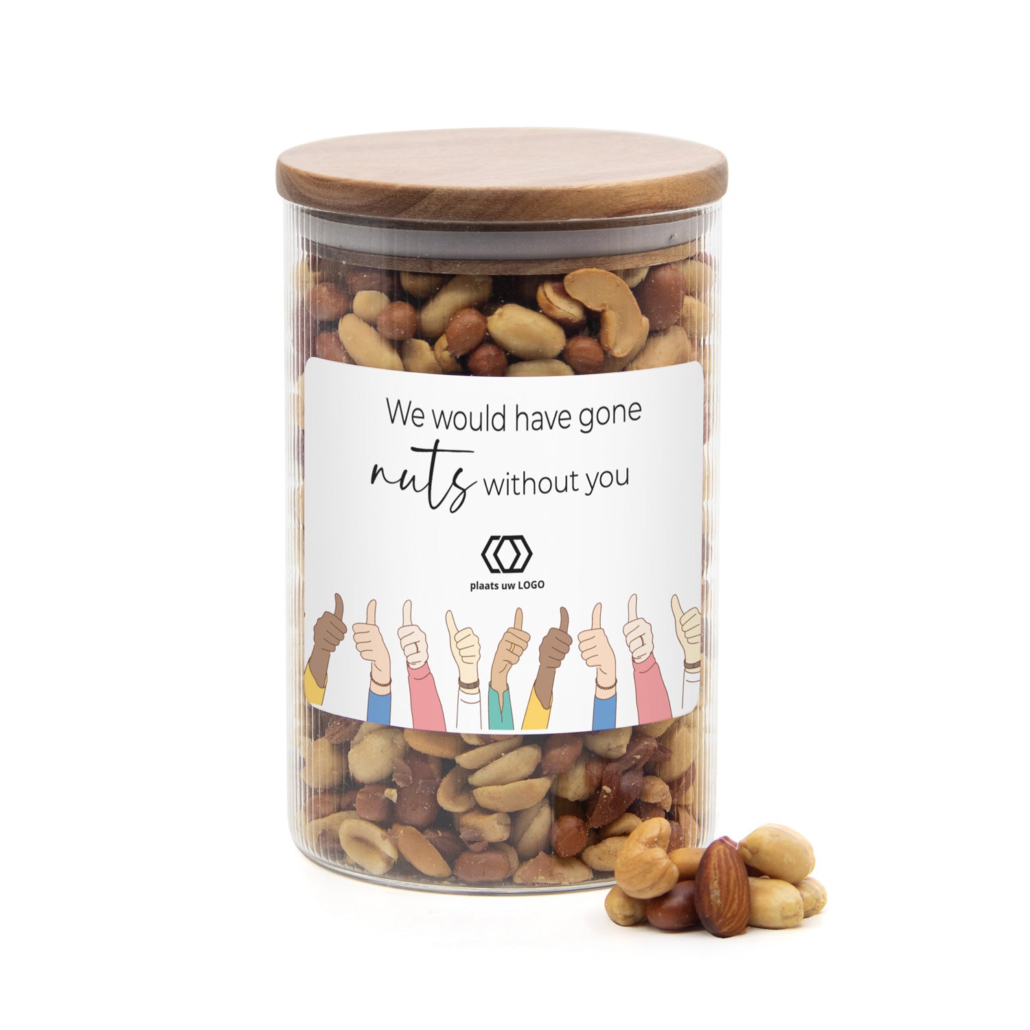 Luxe grote pot met ribbelglas met verse notenmix - Vrijwilliger