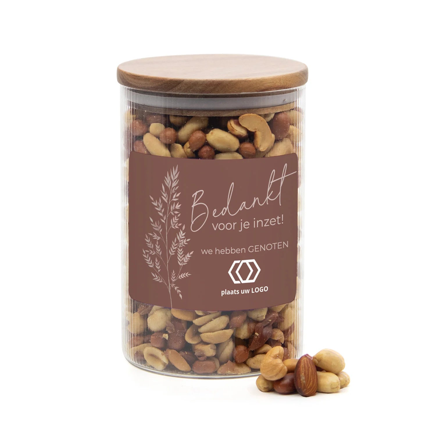 Luxe grote pot met ribbelglas met verse notenmix - Zakelijk - Bedankjes.nl