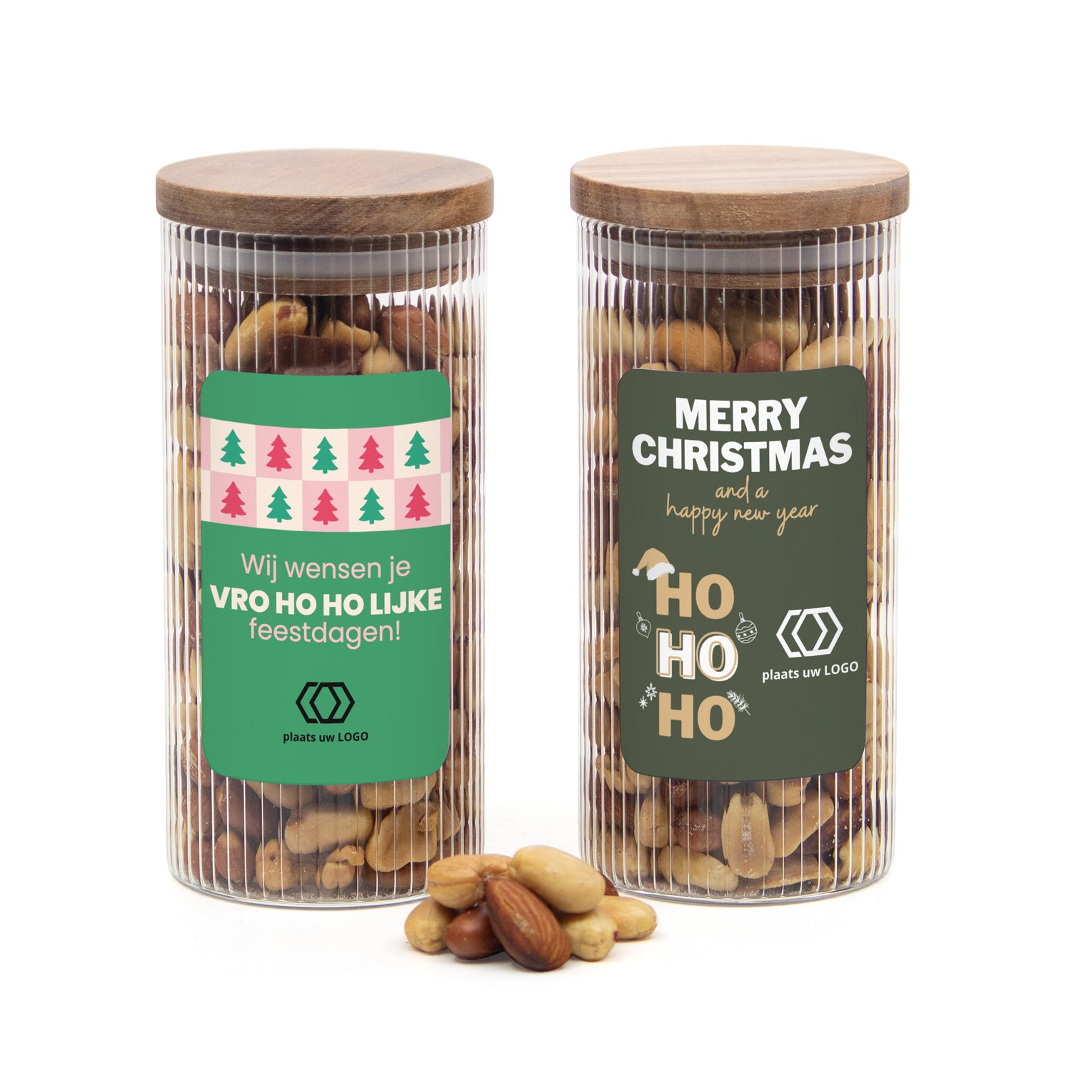 Pot met ribbelglas met verse notenmix - Kerst - Bedankjes.nl