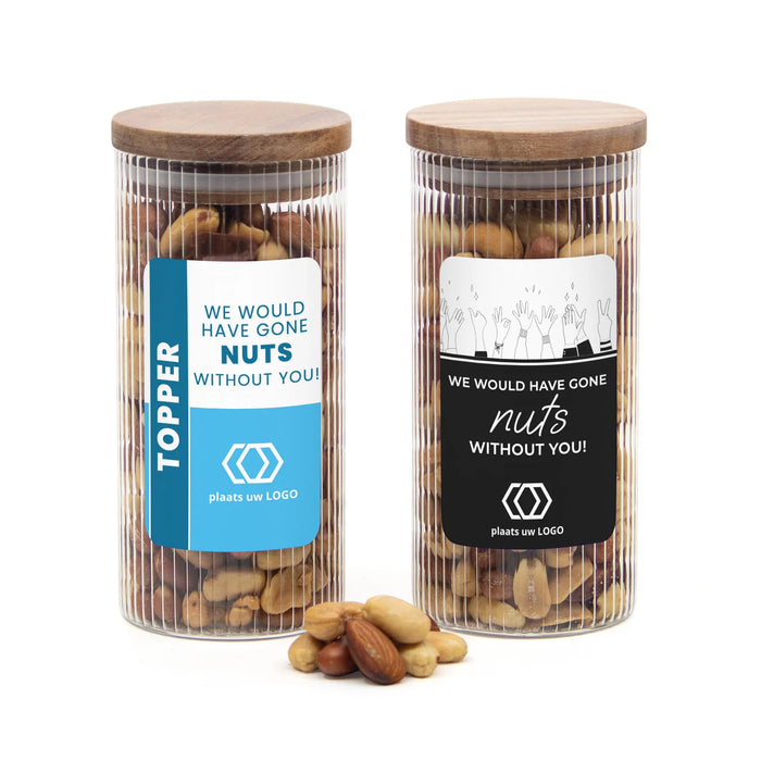 Pot met ribbelglas met verse notenmix - Zakelijk Pot met ribbelglas met verse notenmix - Zakelijk