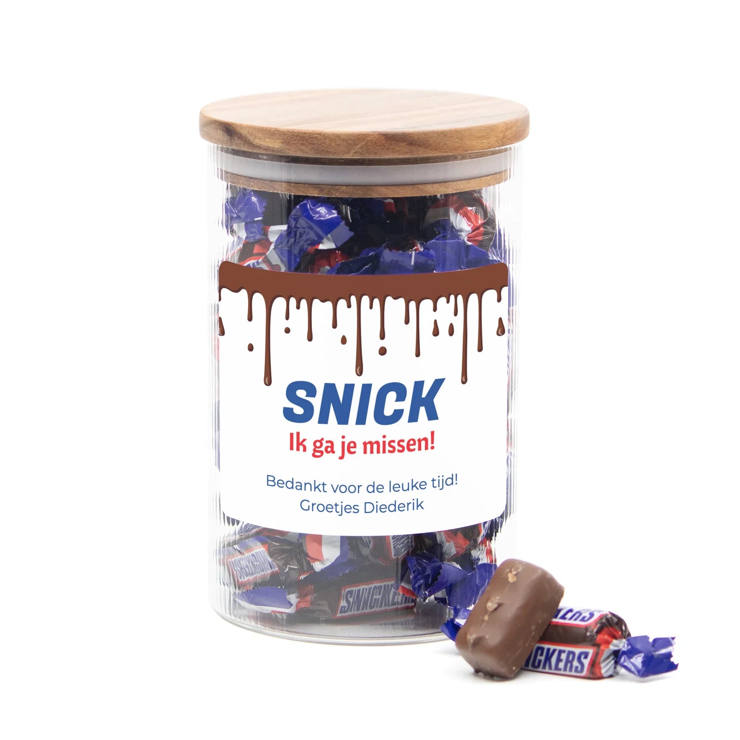 Snick... Ik ga ervandoor! Pot met persoonlijk etiket - Afscheid collega - Bedankjes.nl