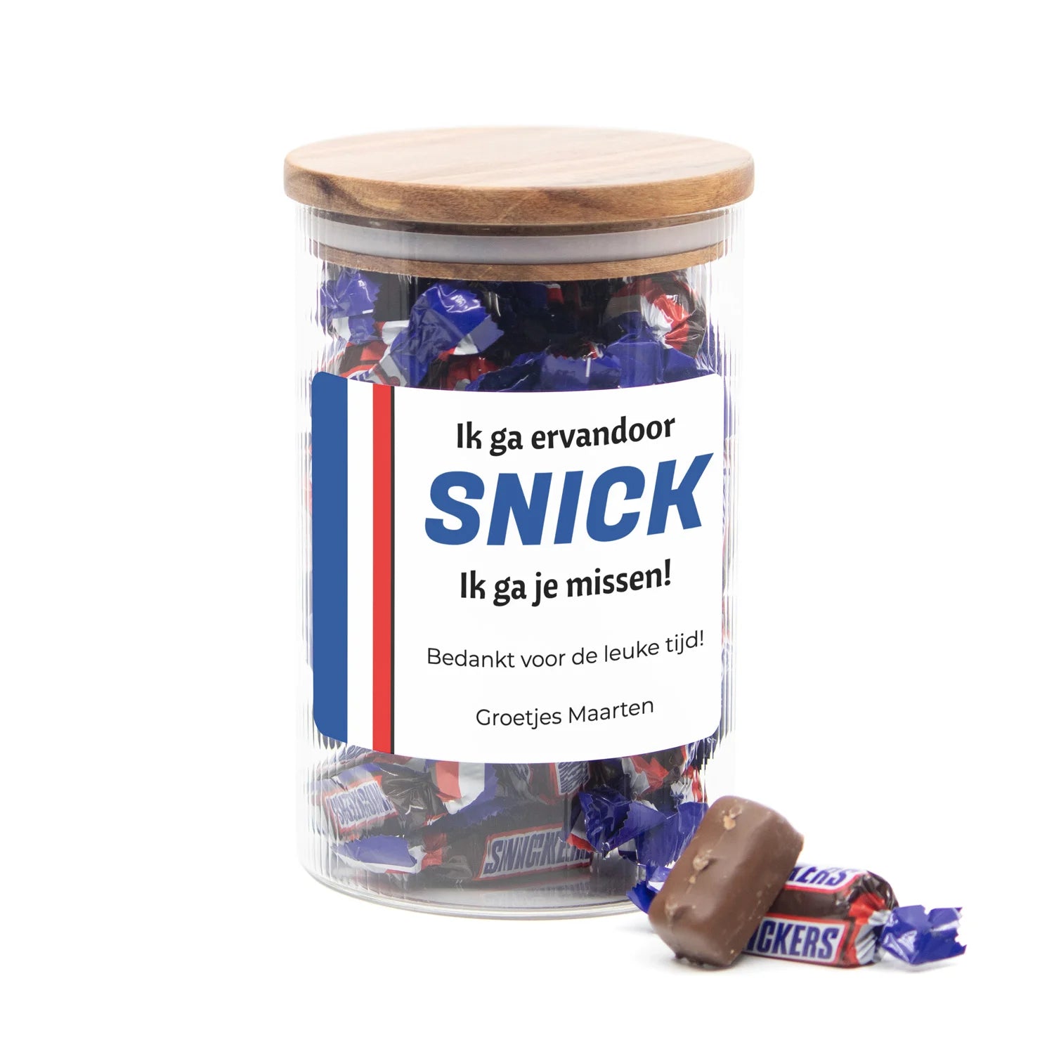 Snick... Ik ga ervandoor! Pot met persoonlijk etiket - Afscheid collega - Bedankjes.nl