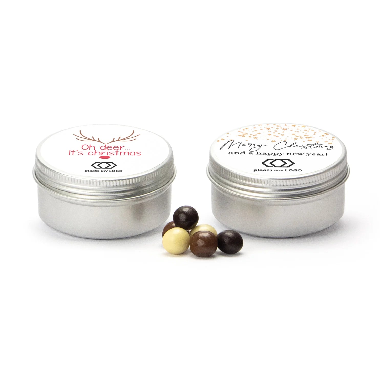 Aluminium blikje met snoepjes - Kerst - Bedankjes.nl