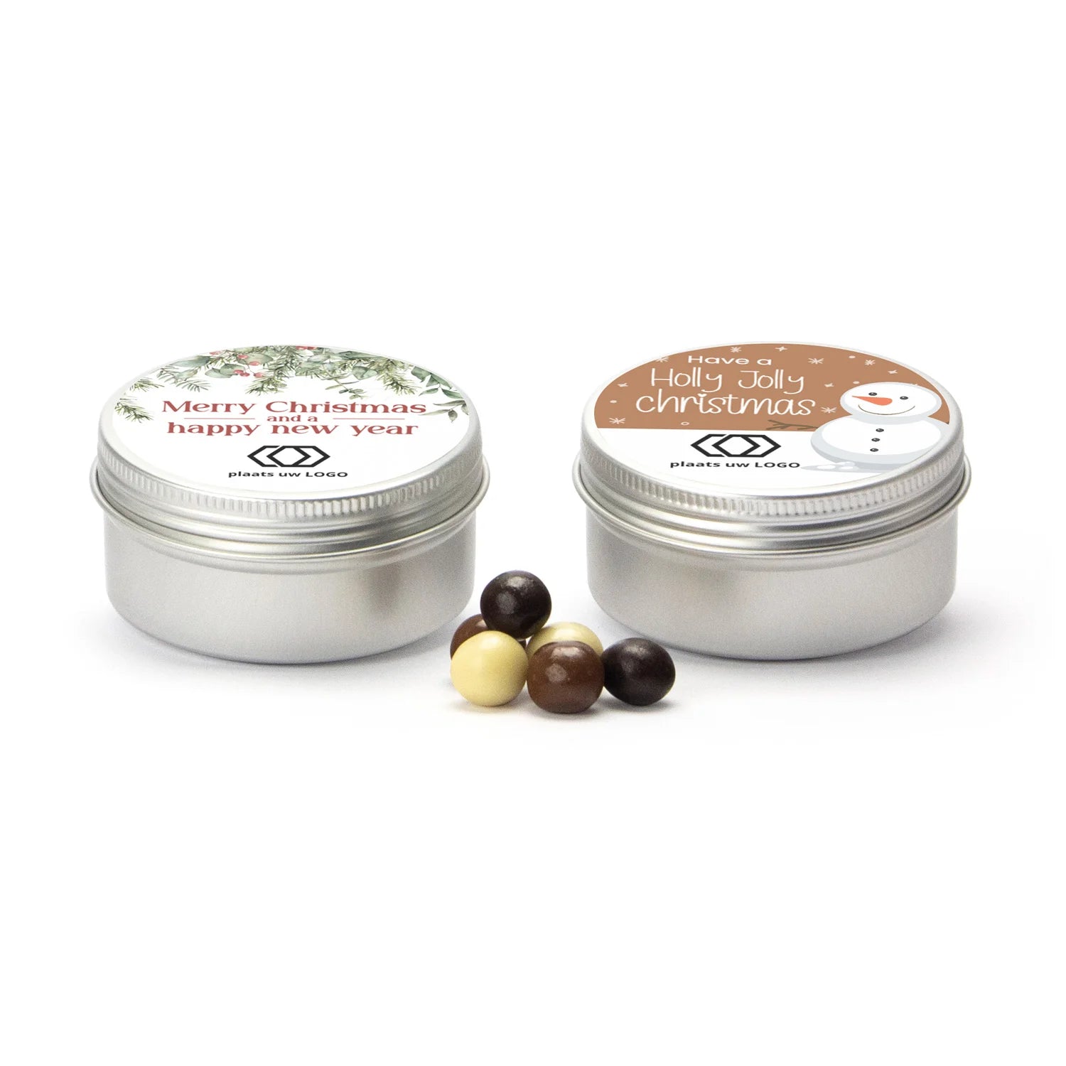 Aluminium blikje met snoepjes - Kerst - Bedankjes.nl