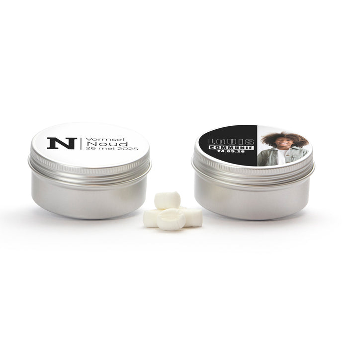 Gepersonaliseerd snoepblikje - Communie jongens (Ø68 x 35) Gepersonaliseerd snoepblikje - Communie jongens (Ø68 x 35)