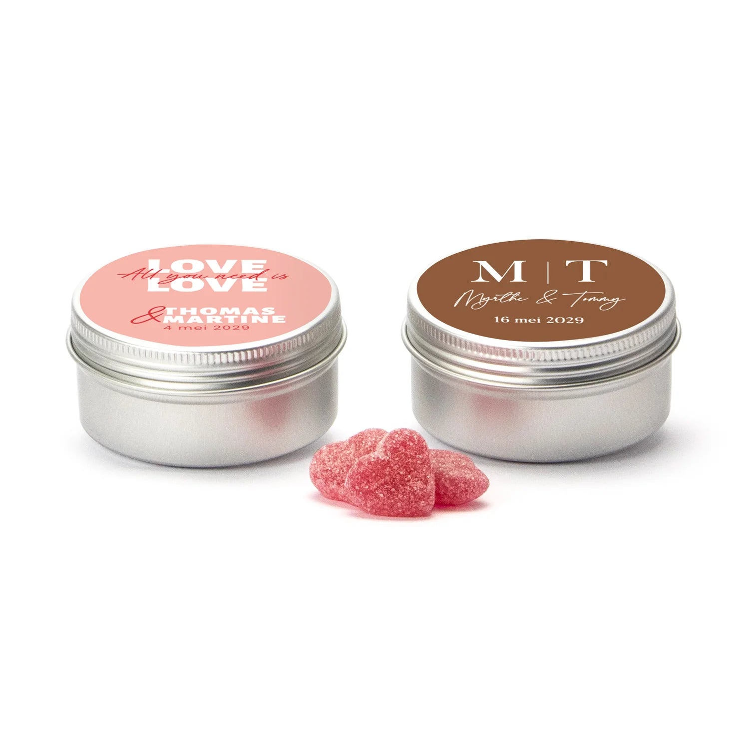 Blikje met eigen etiket - Trouwen - Bedankjes.nl