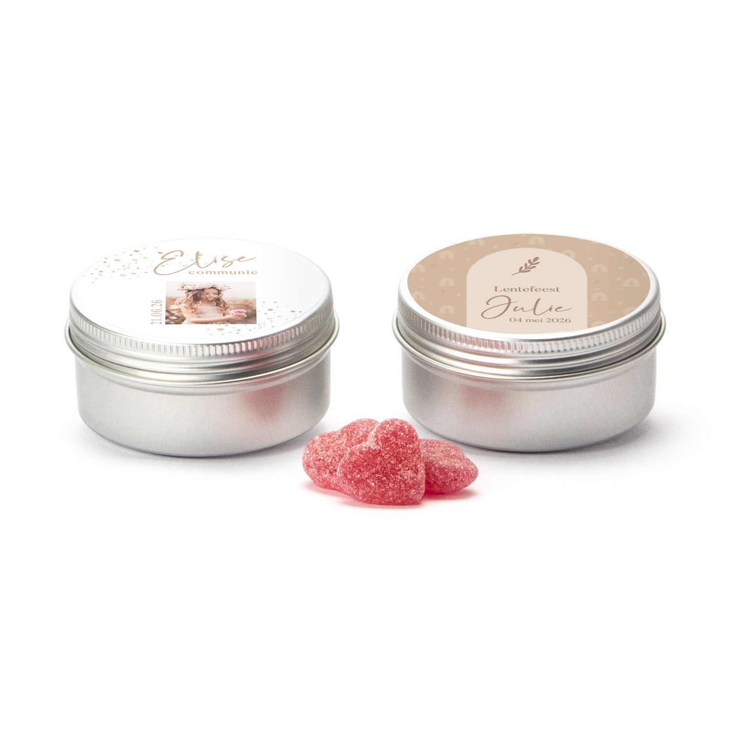 Gepersonaliseerd snoepblikje - Communie meisjes (Ø68 x 35) - Bedankjes.nl