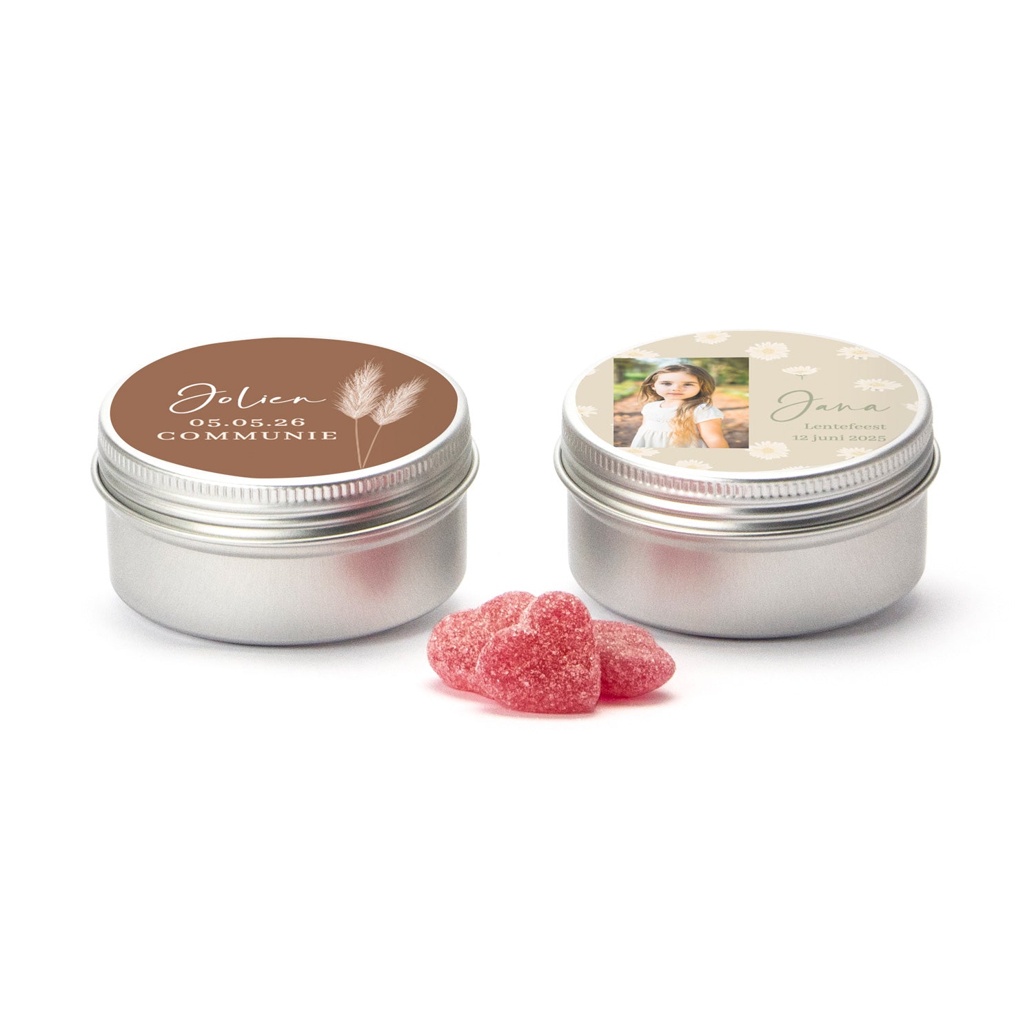Gepersonaliseerd snoepblikje - Communie meisjes (Ø68 x 35) - Bedankjes.nl