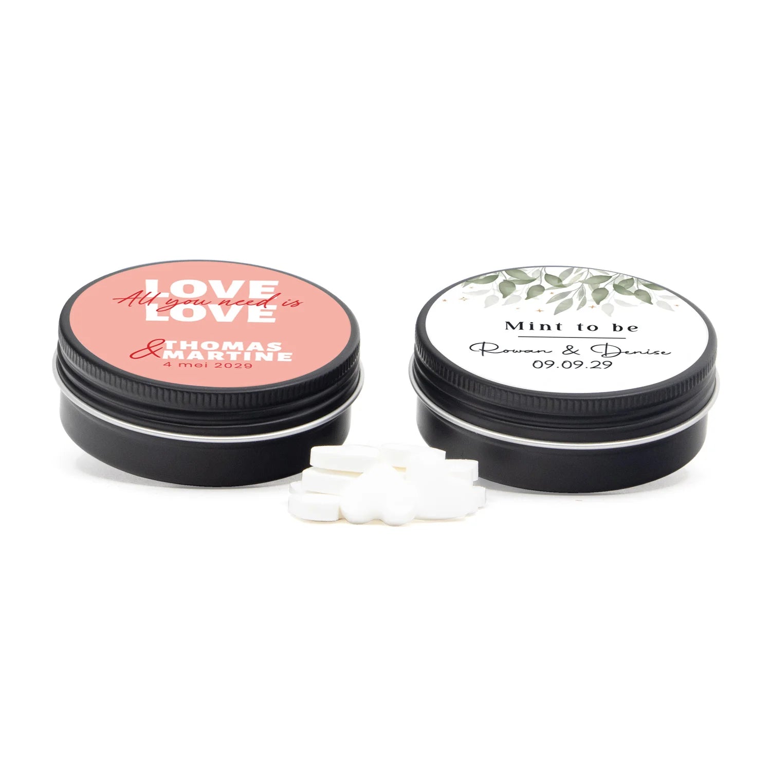 Zwart aluminium blikje met snoep - Trouwen - Bedankjes.nl