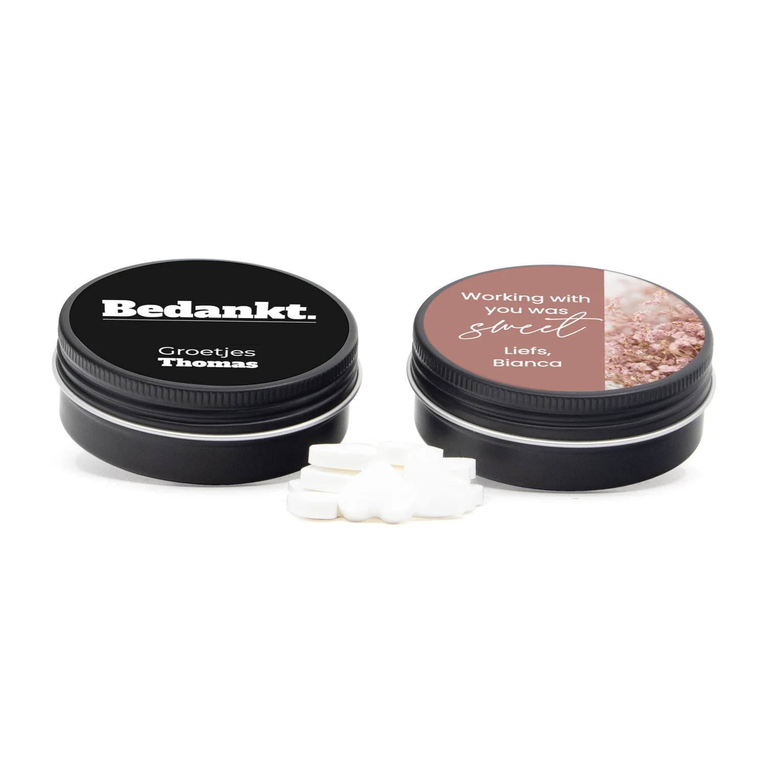 Zwart aluminium blikje met snoep - Collega - Bedankjes.nl