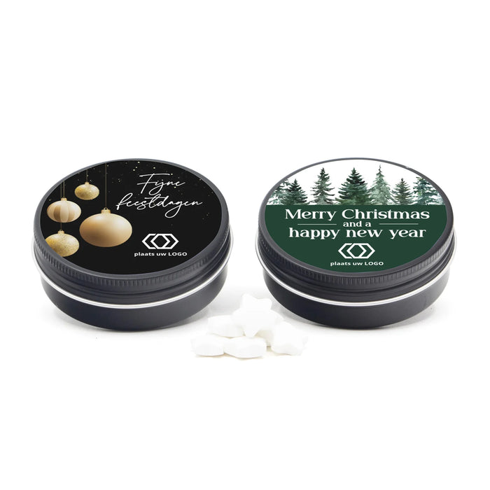 Zwart aluminium snoepblikje met logo - Kerst Zwart aluminium snoepblikje met logo - Kerst