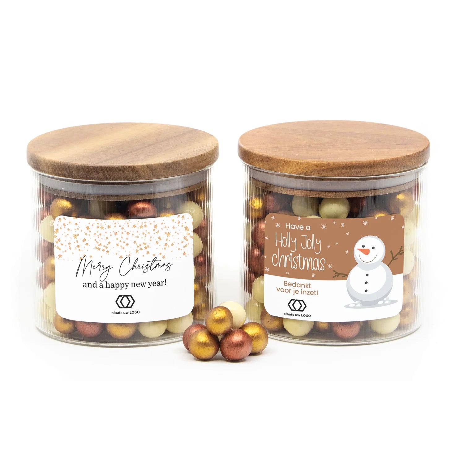 Medium pot met ribbelglas gevuld met snoep - Kerst - Bedankjes.nl