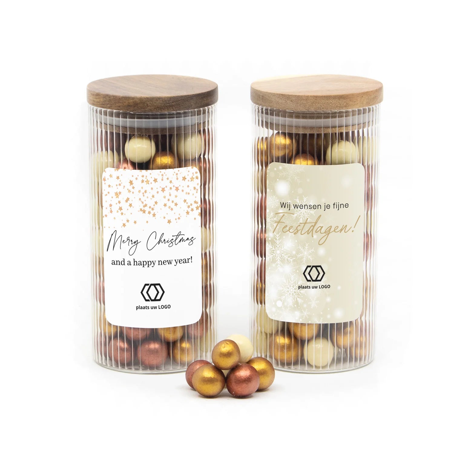 Pot met ribbelglas gevuld met snoepjes - Kerst - Bedankjes.nl