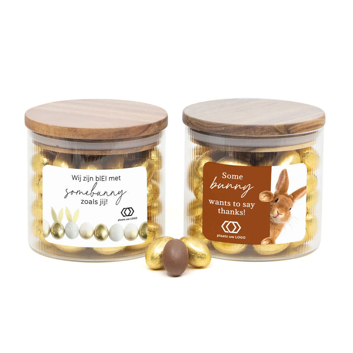 Pot medium met ribbelglas en paaseitjes - Pasen Pot medium met ribbelglas en paaseitjes - Pasen