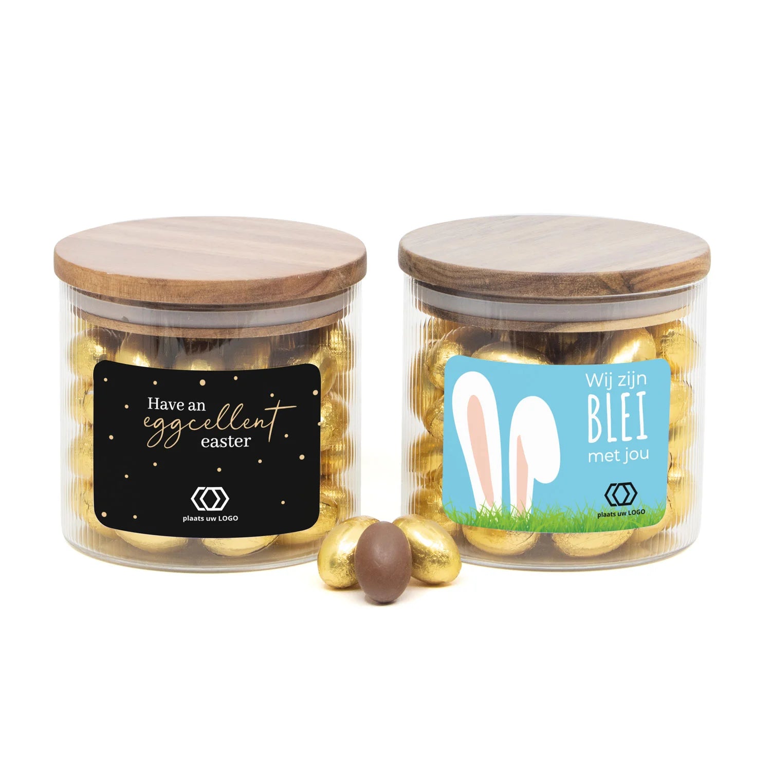 Pot medium met ribbelglas en paaseitjes - Pasen - Bedankjes.nl