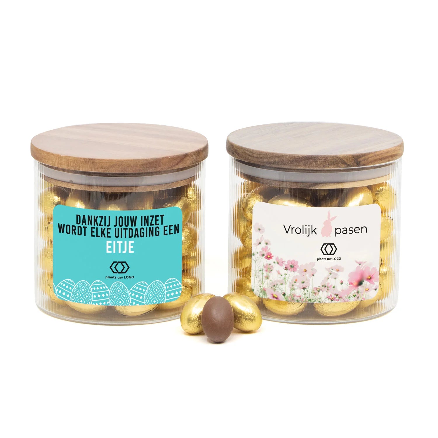 Pot medium met ribbelglas en paaseitjes - Pasen - Bedankjes.nl