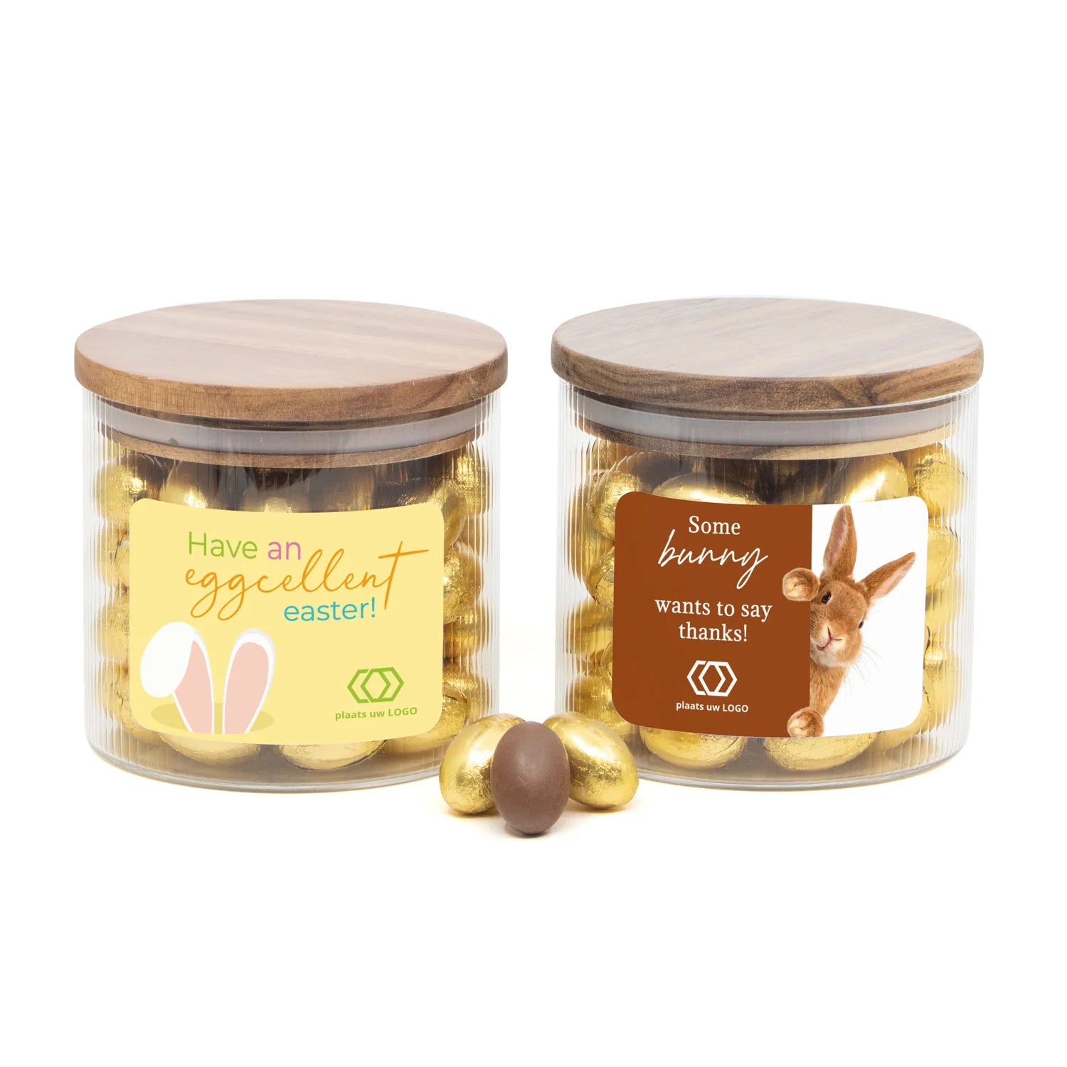 Pot medium met ribbelglas en paaseitjes - Pasen - Bedankjes.nl