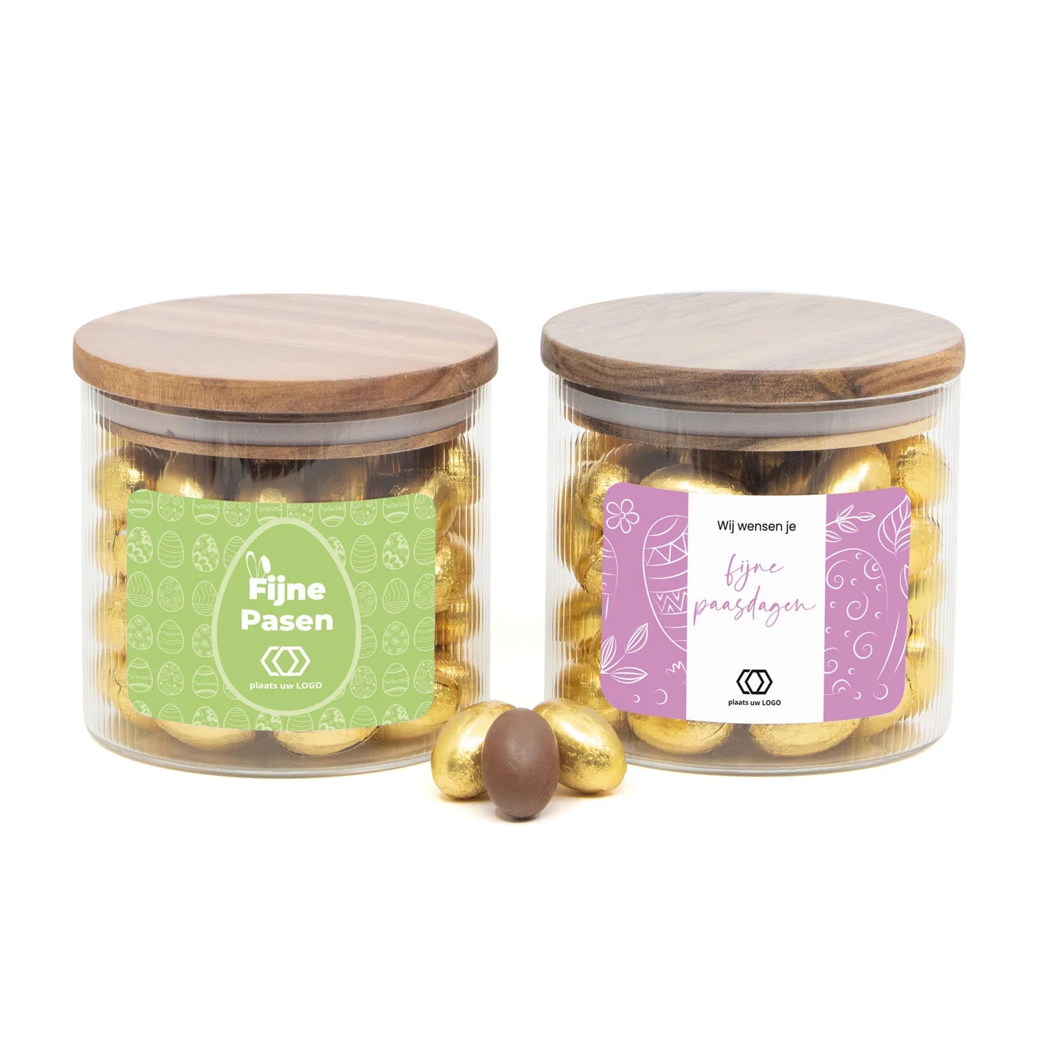 Pot medium met ribbelglas en paaseitjes - Pasen - Bedankjes.nl