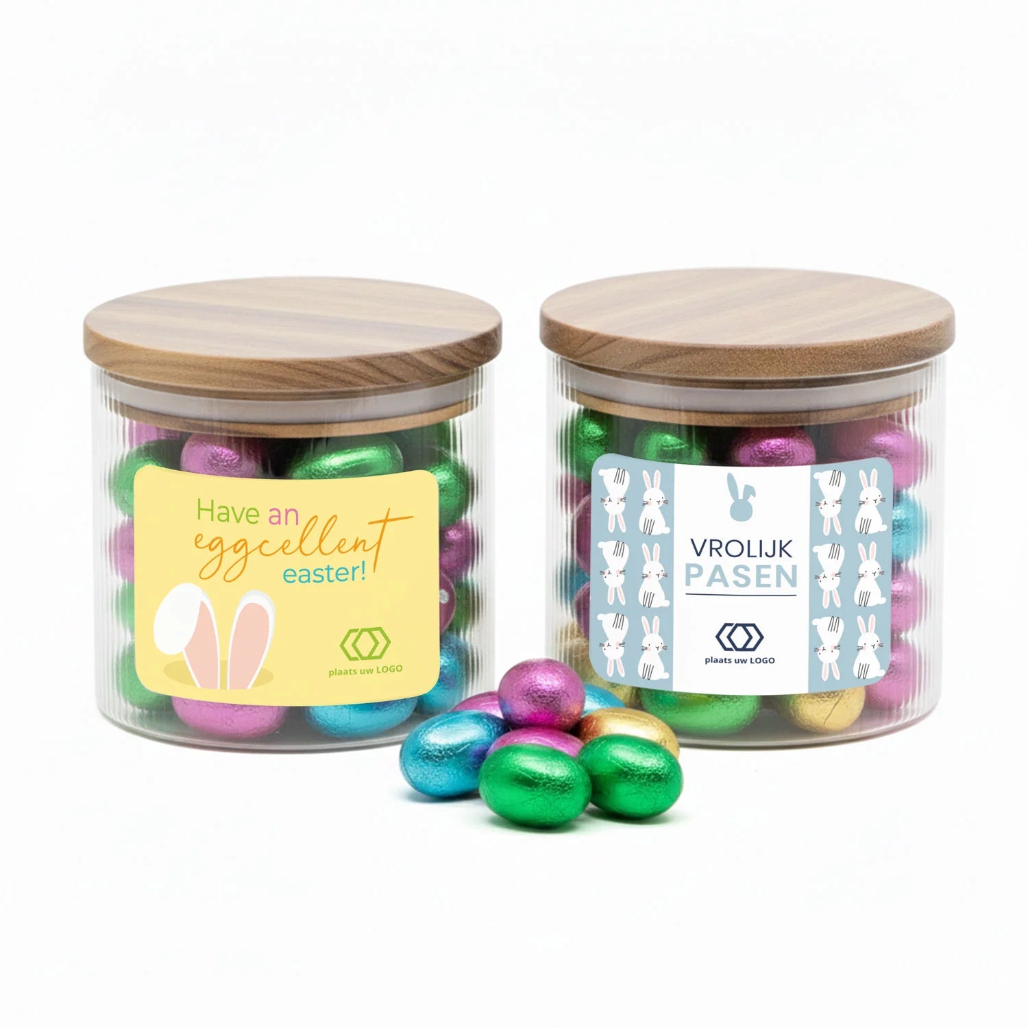 Pot medium met ribbelglas en paaseitjes - Pasen - Bedankjes.nl