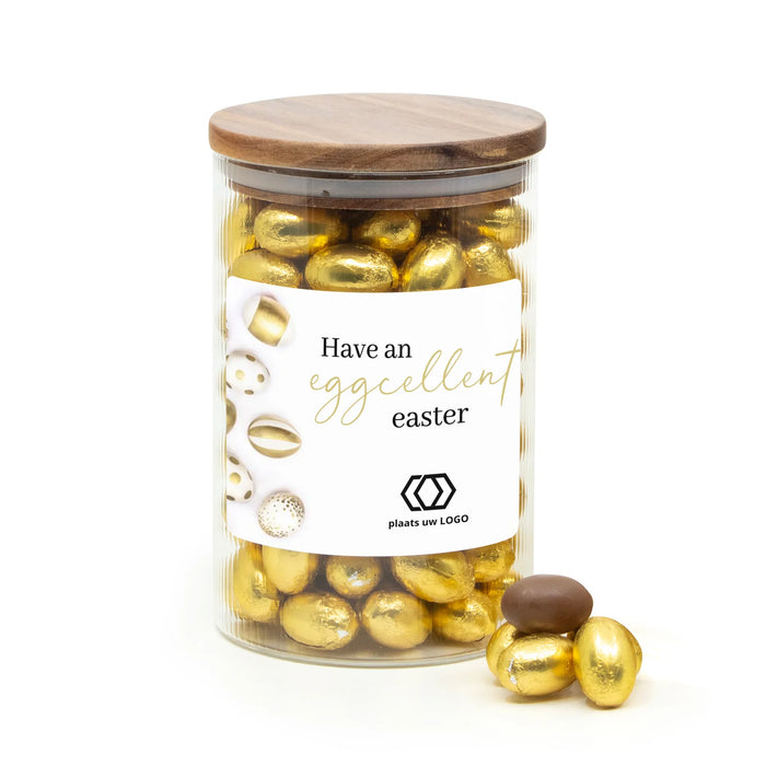 Grote voorraadpot met paaseitjes en etiket - Pasen Grote voorraadpot met paaseitjes en etiket - Pasen