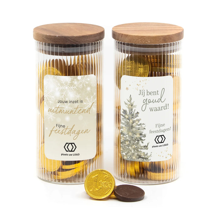 Luxe pot gevuld met chocolade munten - Kerst Luxe pot gevuld met chocolade munten - Kerst