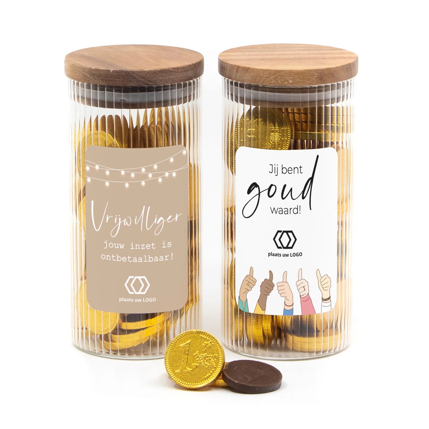 Luxe pot gevuld met chocolade munten - vrijwilliger