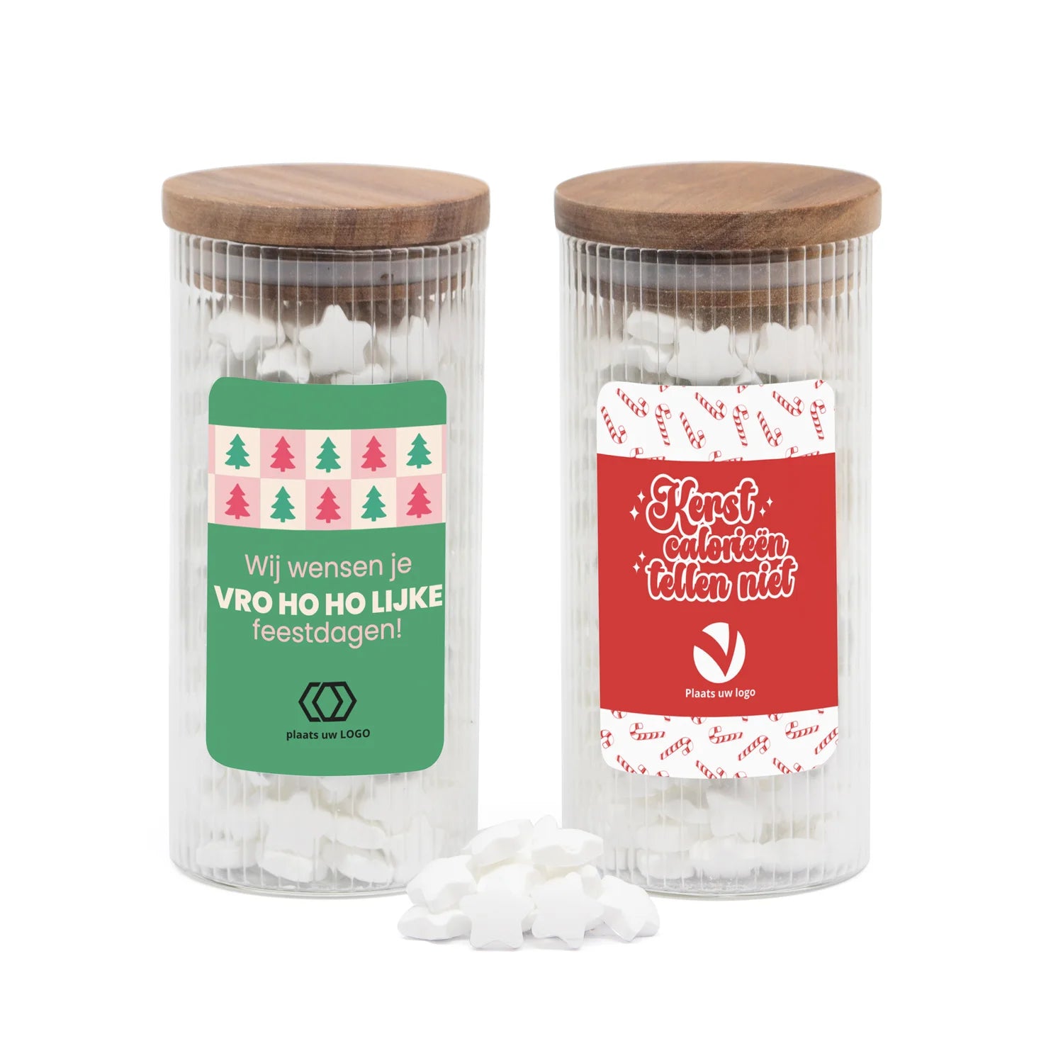 Pot met ribbelglas gevuld met snoepjes - Kerst - Bedankjes.nl