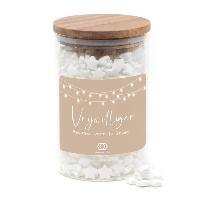 Luxe grote snoeppot met ribbelglas - Vrijwilliger Luxe grote snoeppot met ribbelglas - Vrijwilliger