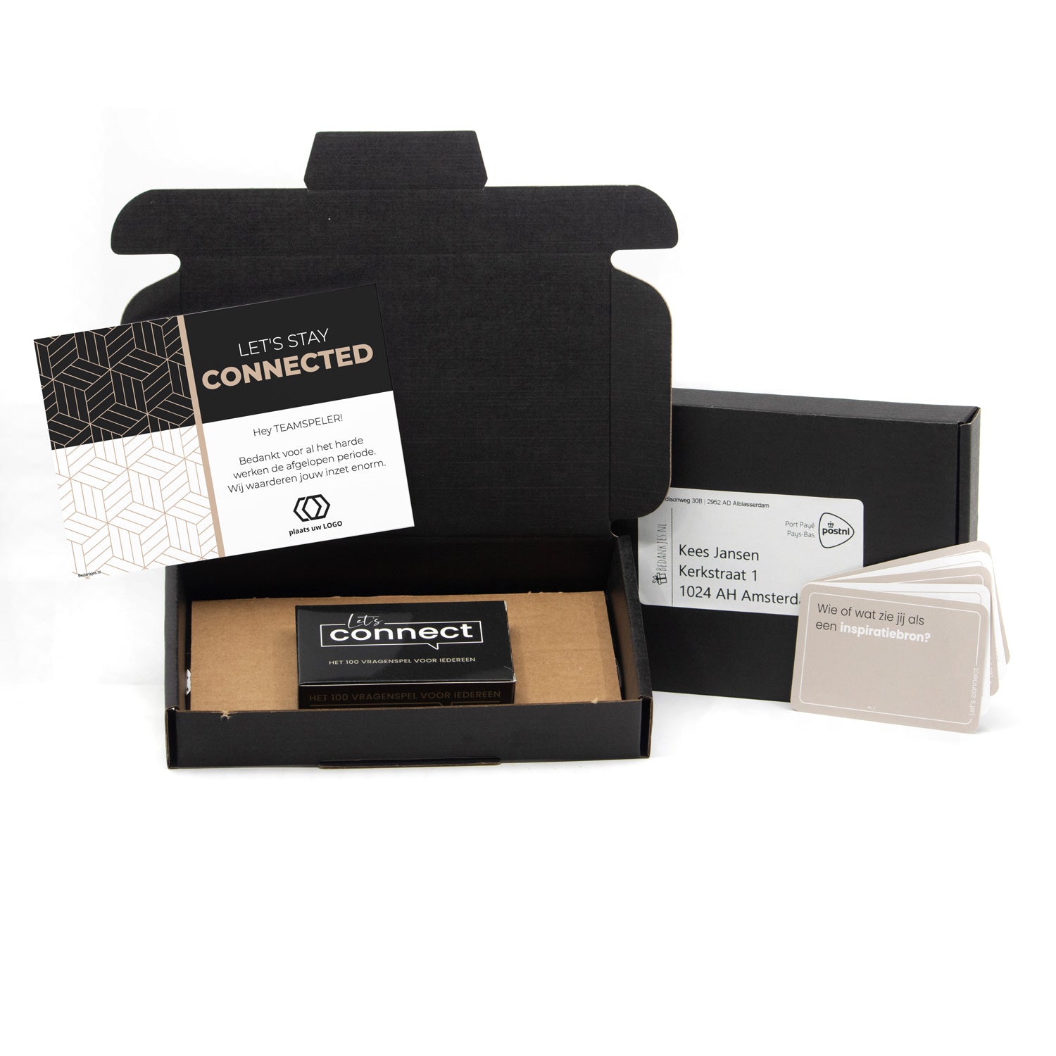 100 Vragenspel Let's Connect in doosje - Brievenbus - Bedankjes.nl