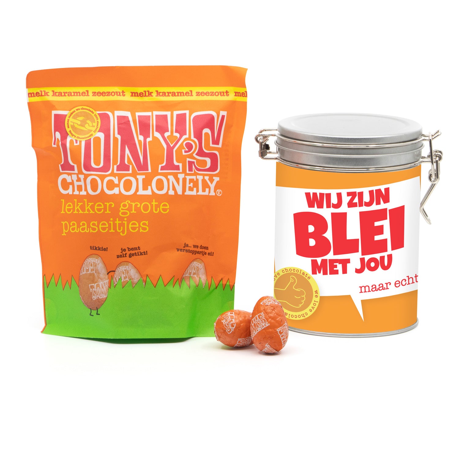 Beugelblik met Tony's Chocolonely paaseitjes - Pasen - Bedankjes.nl
