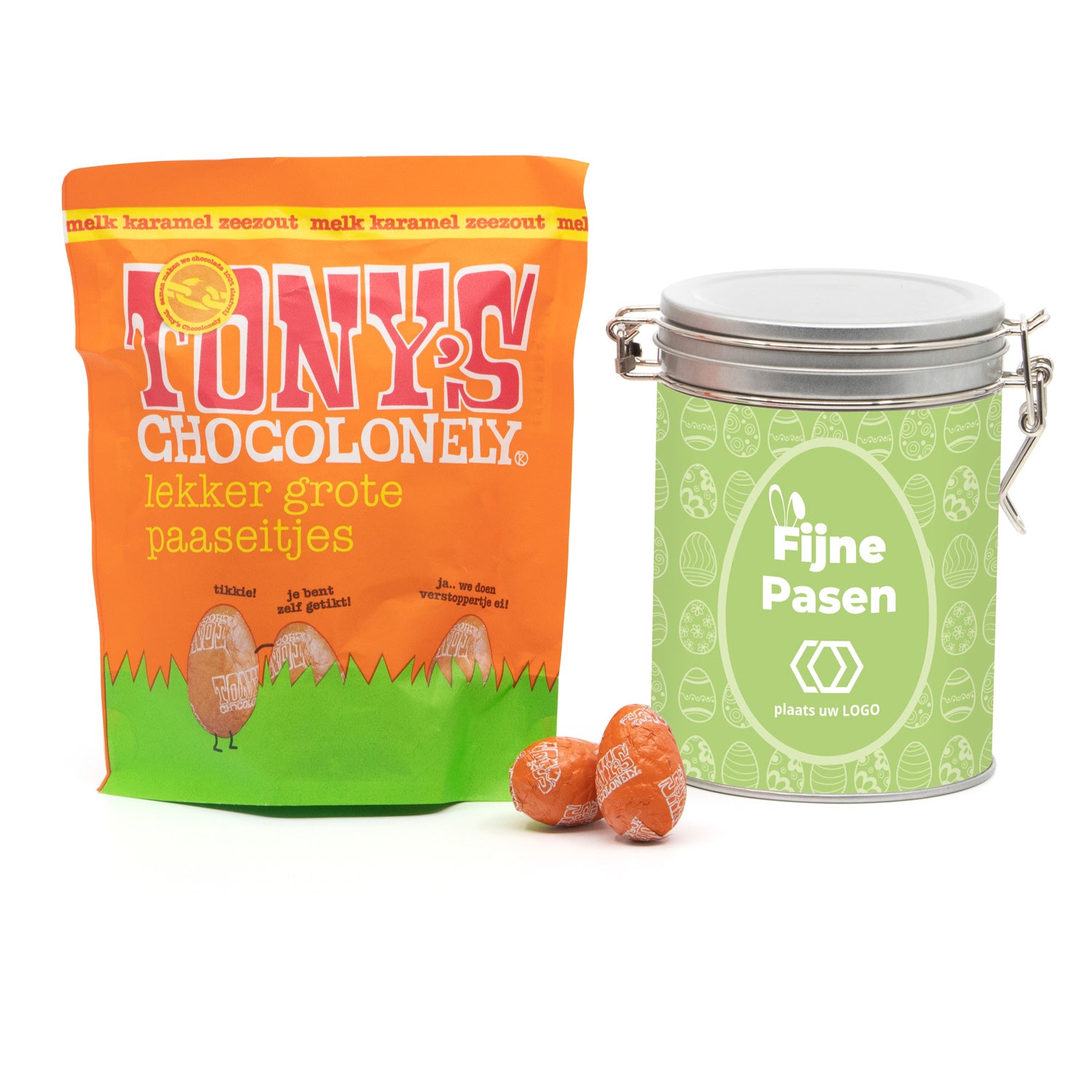 Beugelblik met Tony's Chocolonely paaseitjes - Pasen - Bedankjes.nl