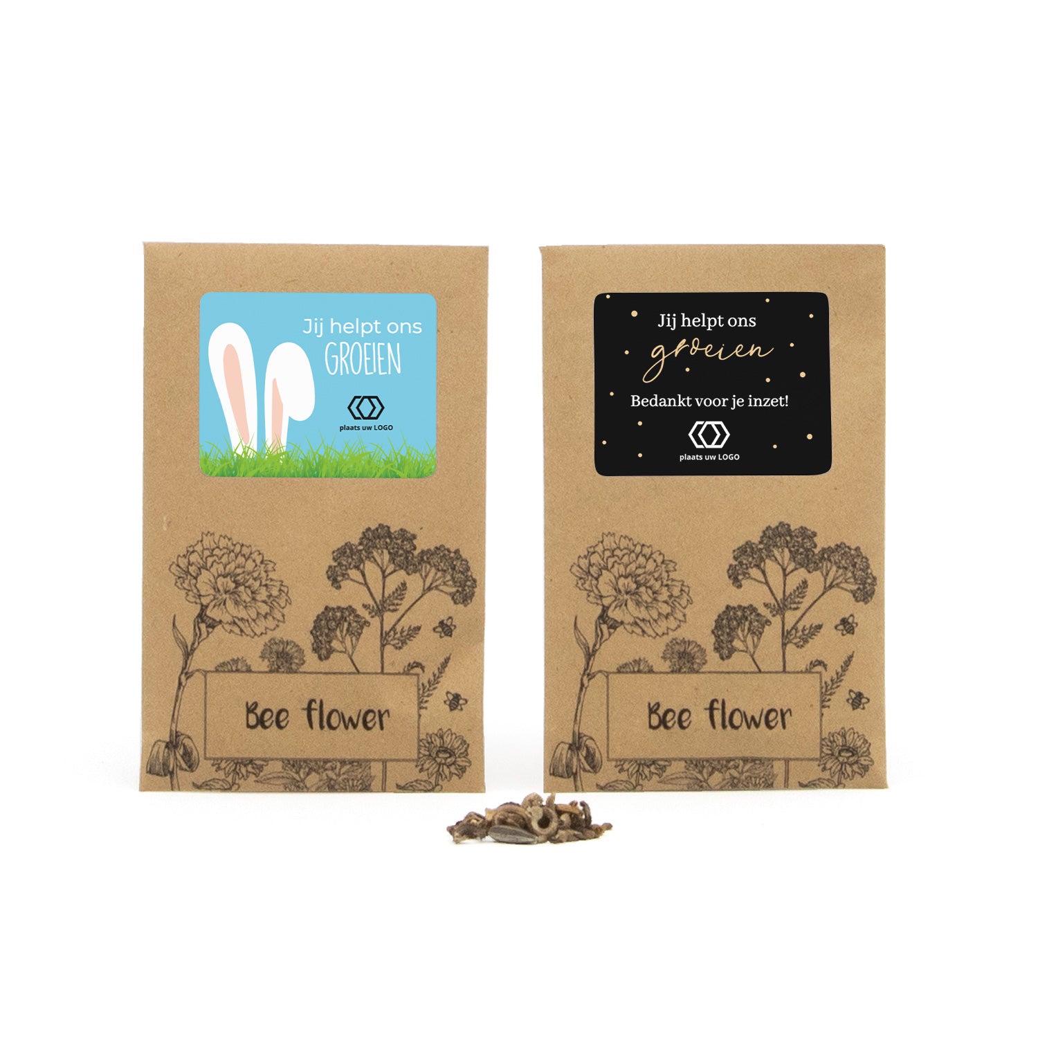 Bee flower zakje met eigen etiket - Pasen - Bedankjes.nl