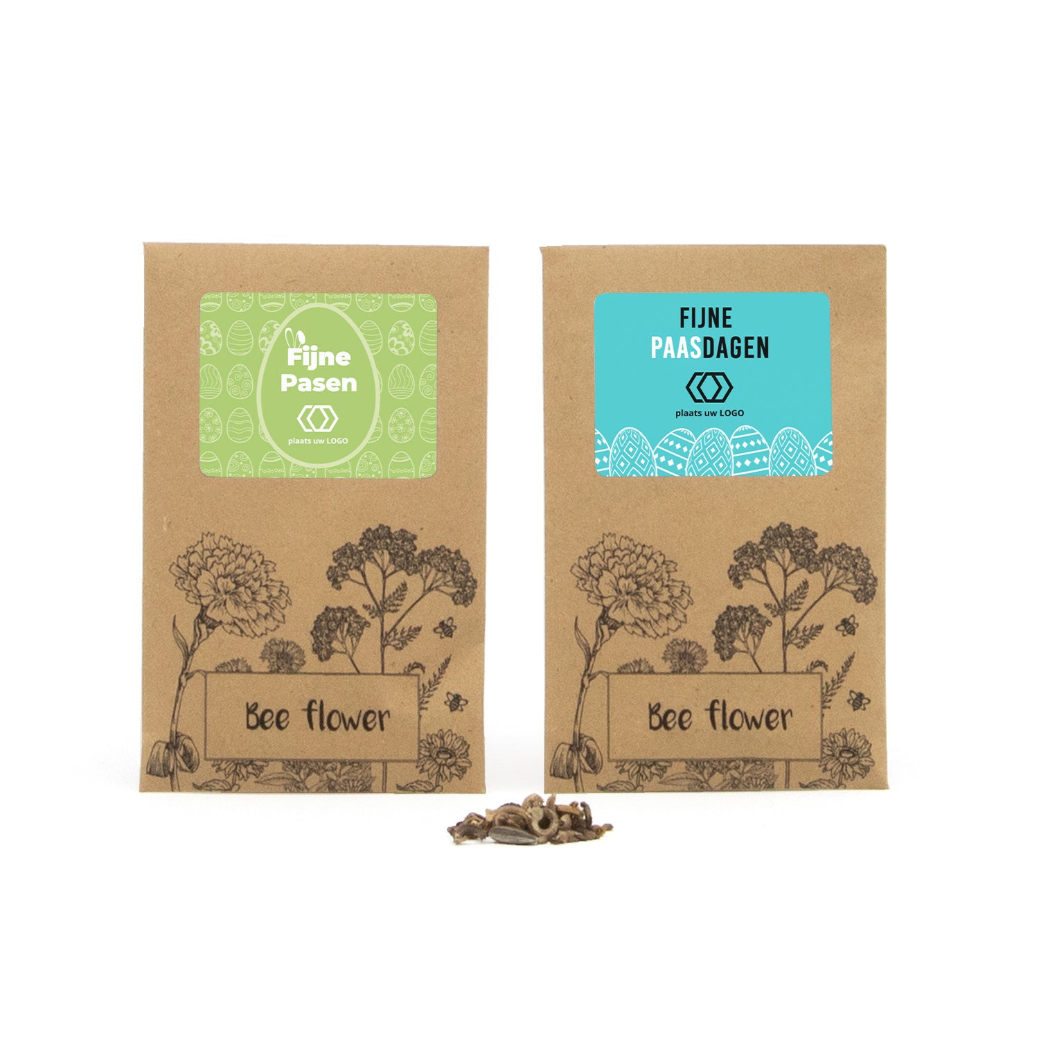 Bee flower zakje met eigen etiket - Pasen - Bedankjes.nl