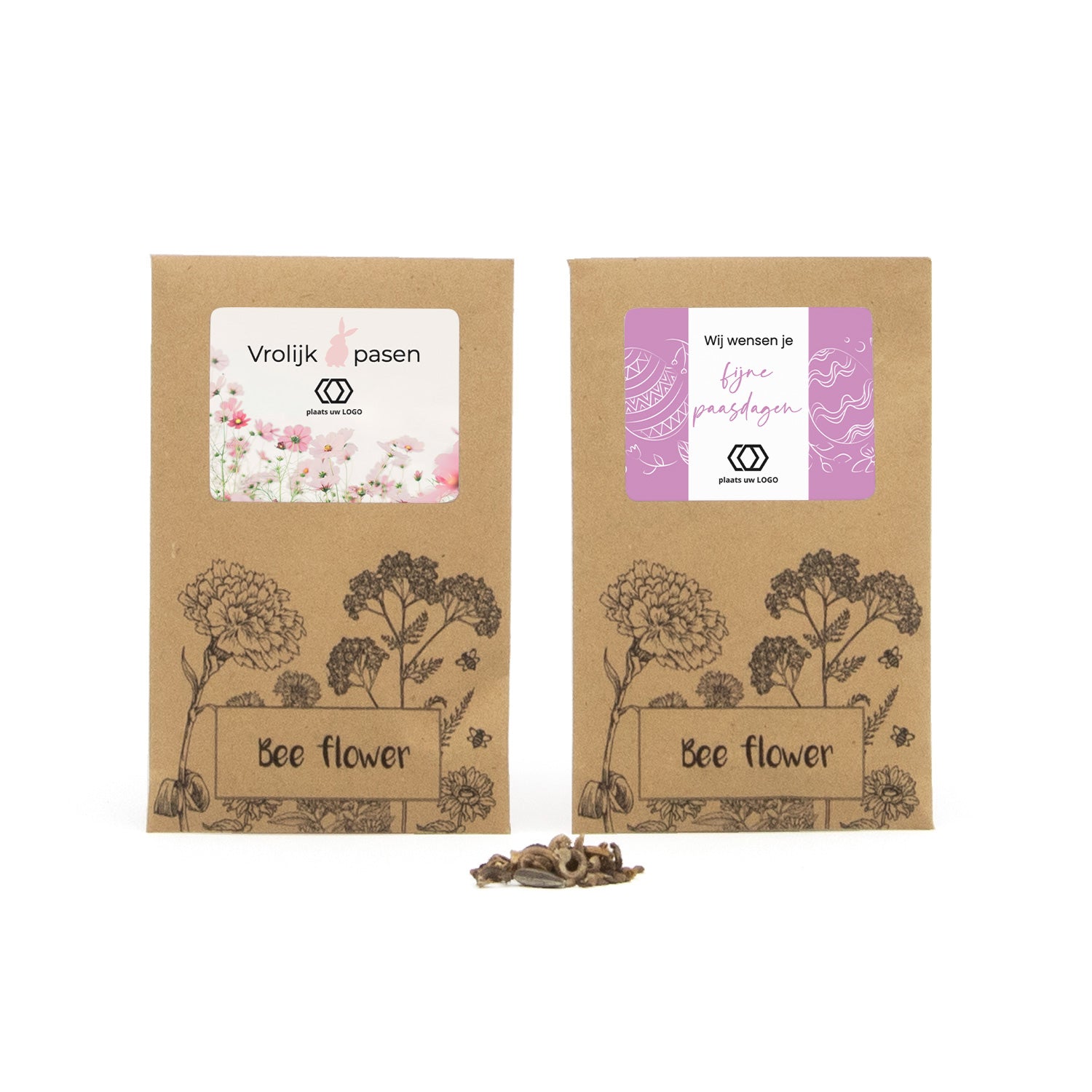 Bee flower zakje met eigen etiket - Pasen - Bedankjes.nl