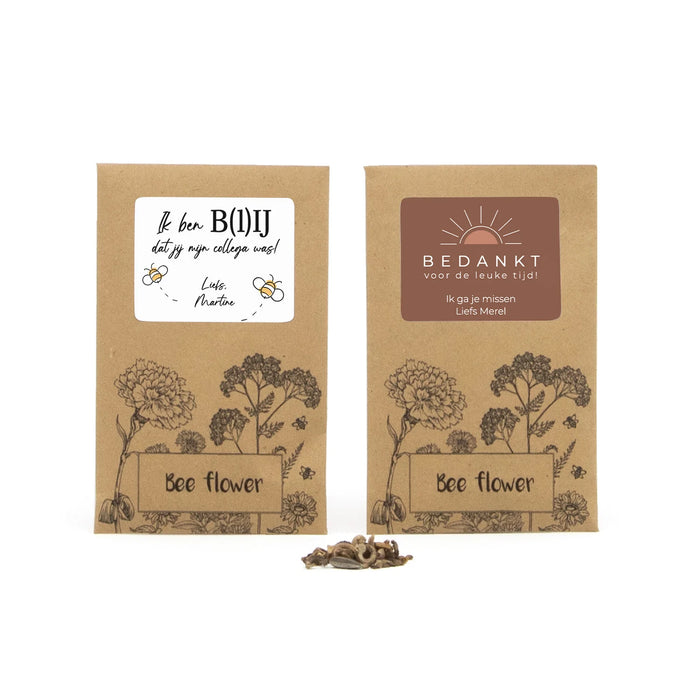 Bee flower zakje met eigen etiket - Afscheid collega Bee flower zakje met eigen etiket - Afscheid collega
