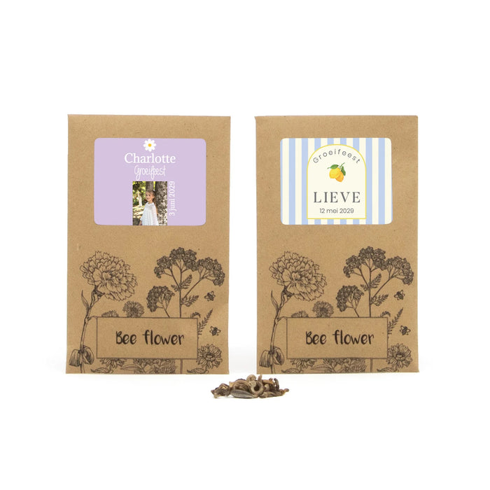 Bee flower zakje met eigen etiket - Communie meisje Bee flower zakje met eigen etiket - Communie meisje