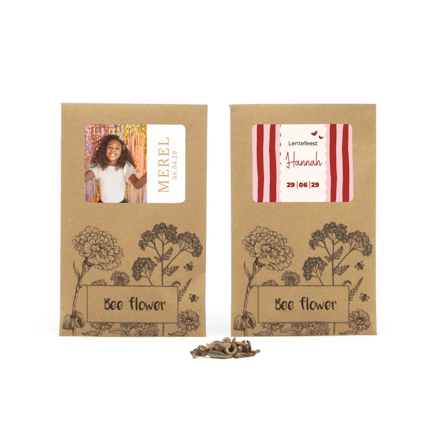 Bee flower zakje met eigen etiket - Communie meisje