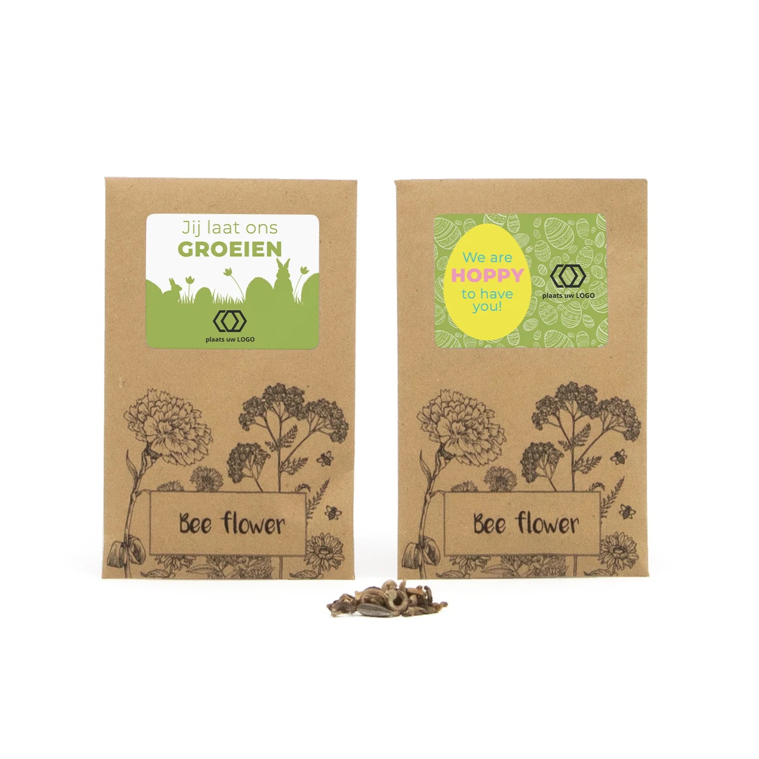 Bee flower zakje met eigen etiket - Pasen - Bedankjes.nl