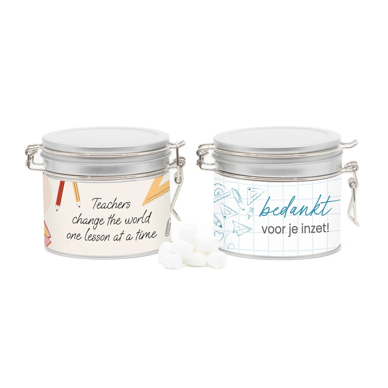 Beugelblik medium met eigen wikkel - Leraar - Bedankjes.nl