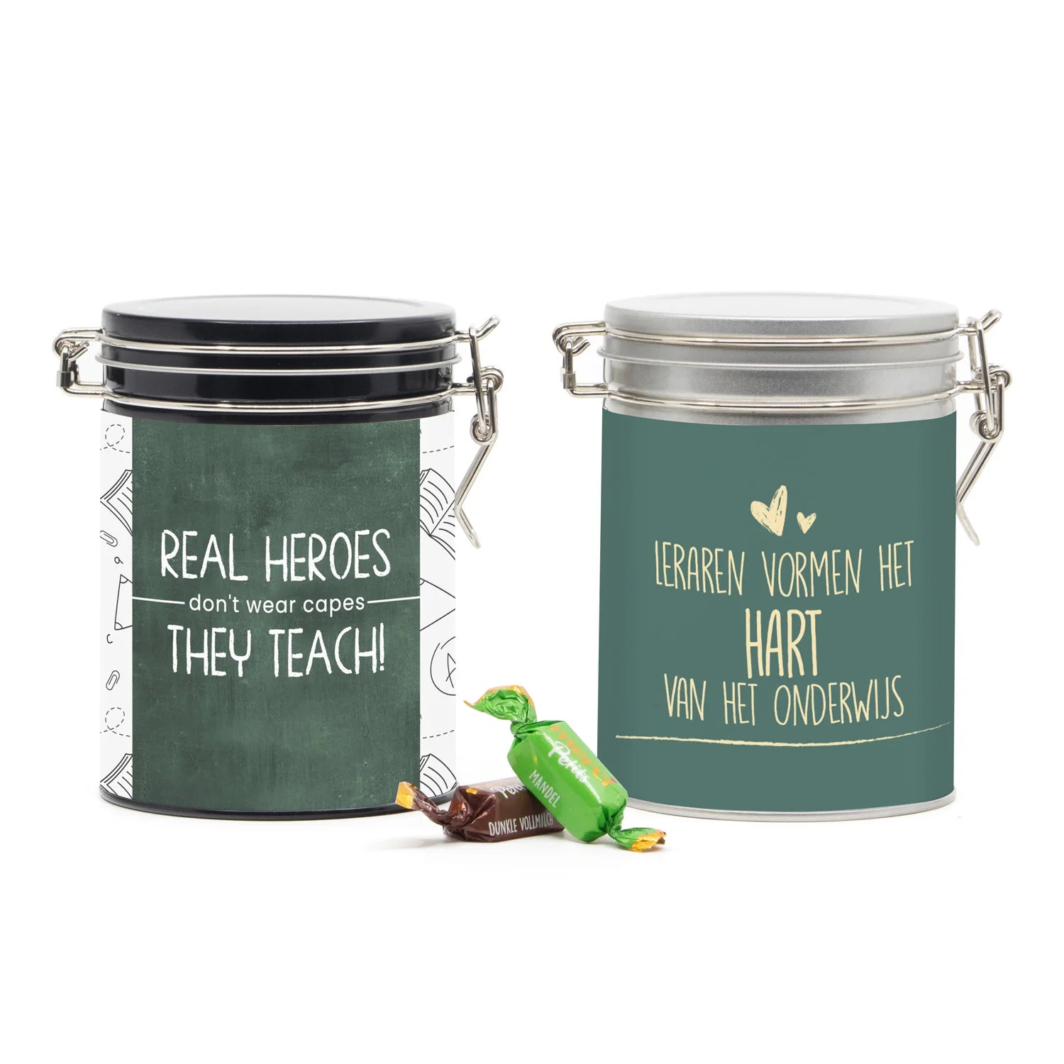 Beugelblik Merci petits met eigen wikkel - Leraar - Bedankjes.nl