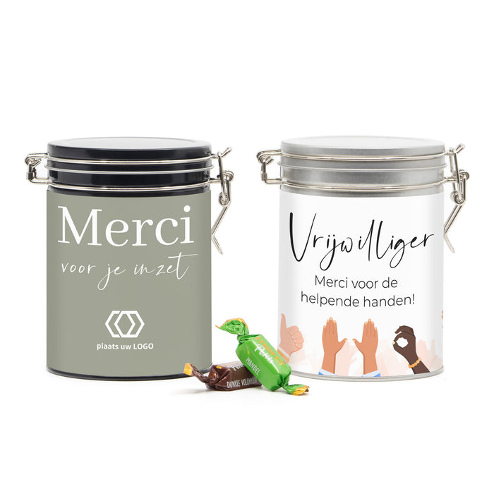 Beugelblik Merci petits met eigen wikkel - Vrijwilliger Beugelblik Merci petits met eigen wikkel - Vrijwilliger