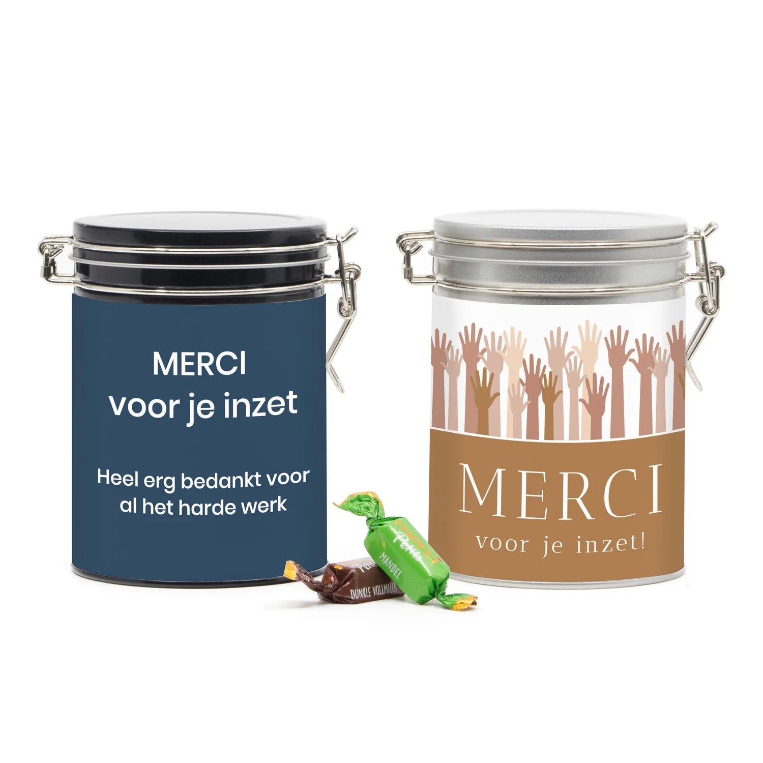 Beugelblik Merci petits met eigen wikkel - Zakelijk - Bedankjes.nl