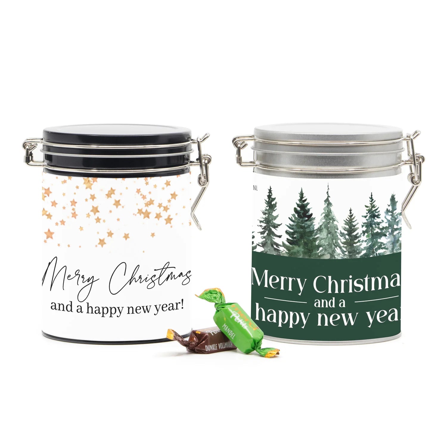 Beugelblik Merci petits met eigen wikkel - Kerst - Bedankjes.nl