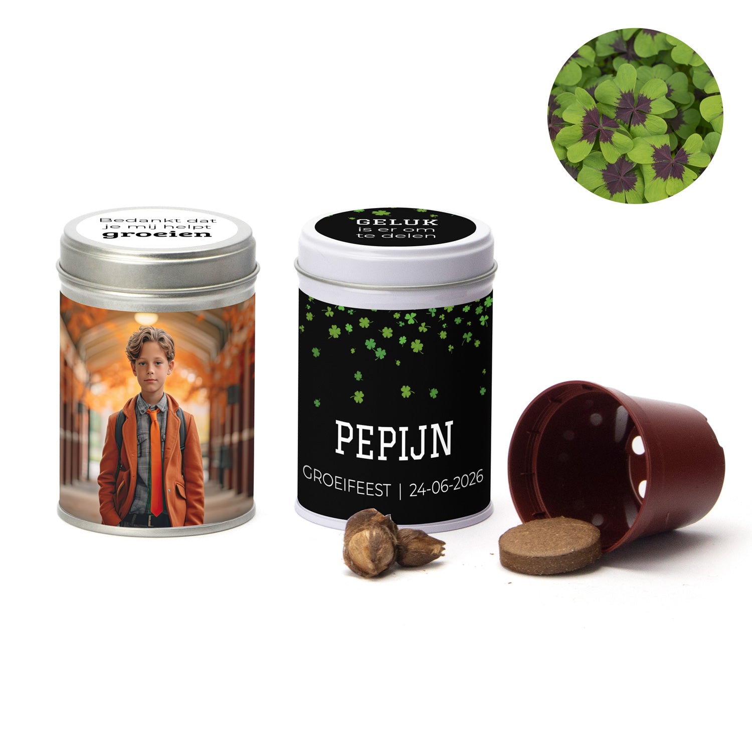 Klavertje vier in blikje - Communie jongens - Bedankjes.nl