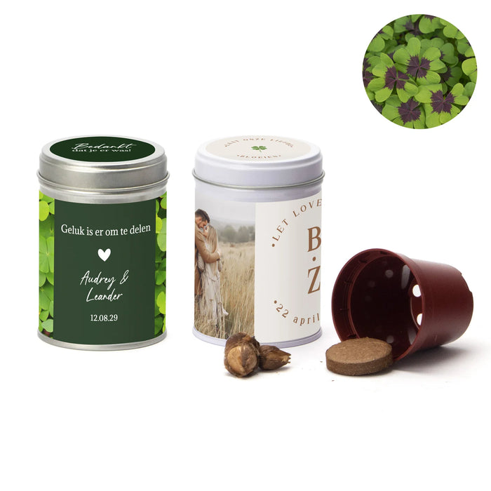 Klavertje vier in blikje - Trouwen Klavertje vier in blikje - Trouwen