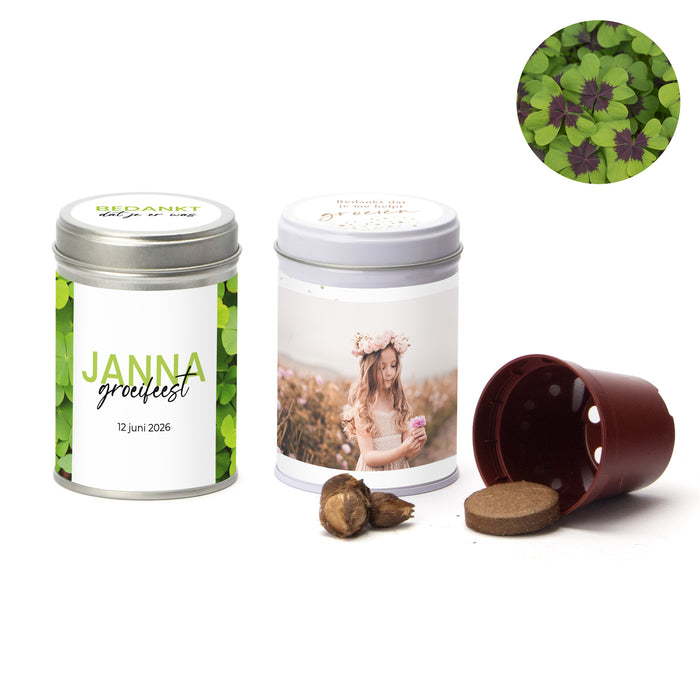 Klavertje vier in blikje - Communie meisjes Klavertje vier in blikje - Communie meisjes