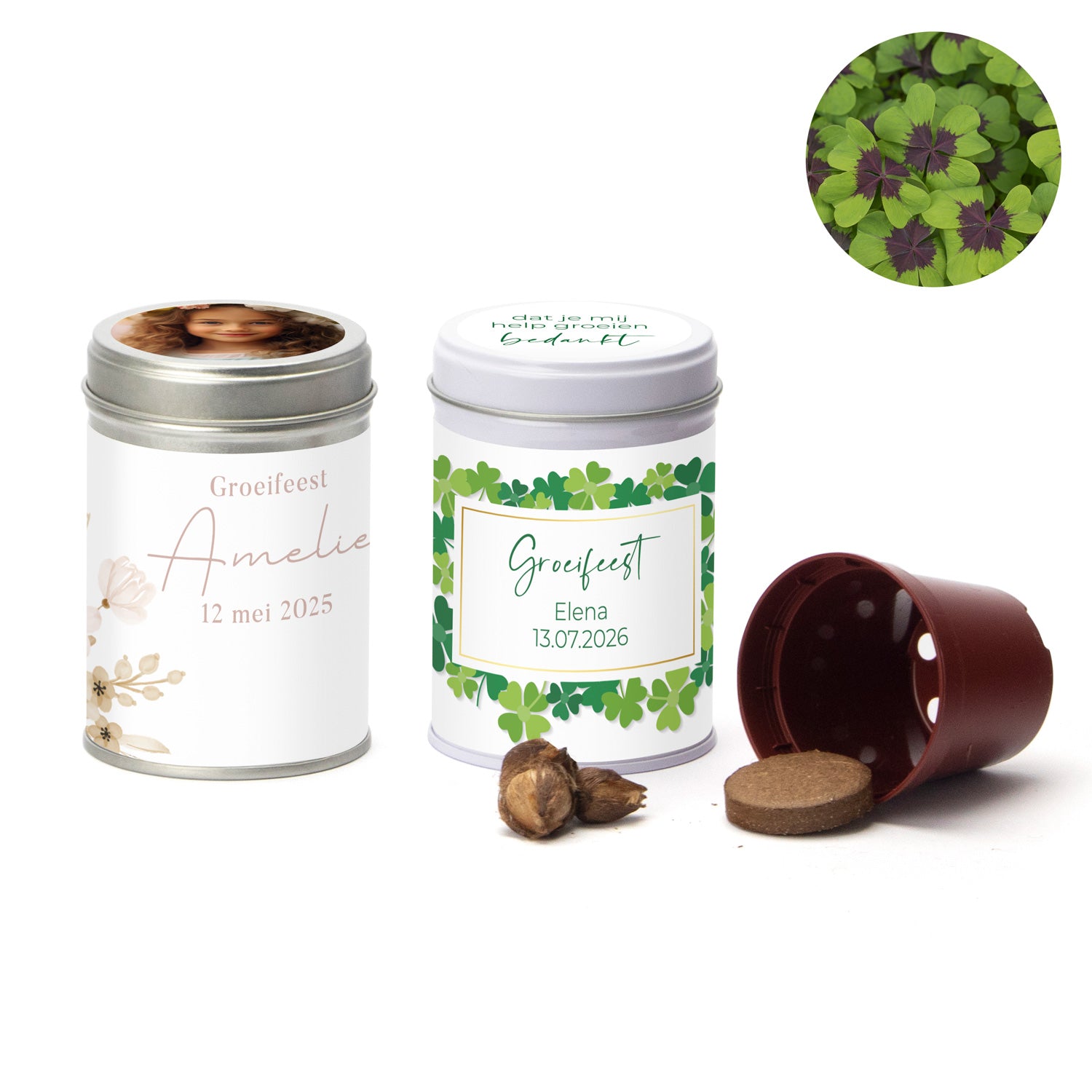 Klavertje vier in blikje - Communie meisjes - Bedankjes.nl