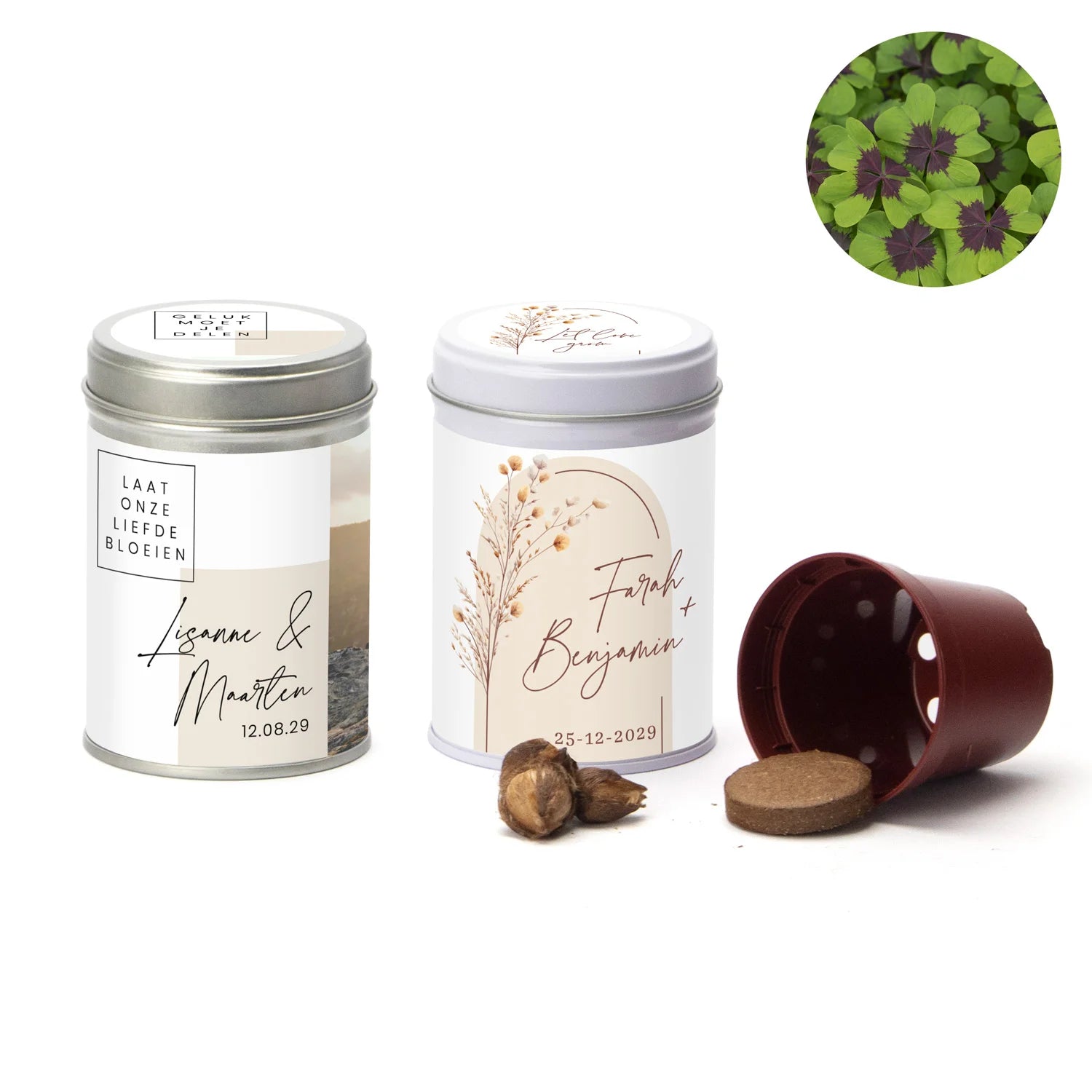 Klavertje vier in blikje - Trouwen - Bedankjes.nl