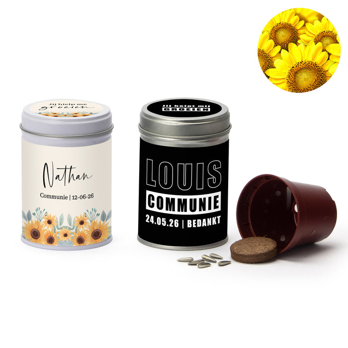 Zonnebloem in blikje - Communie jongens Zonnebloem in blikje - Communie jongens