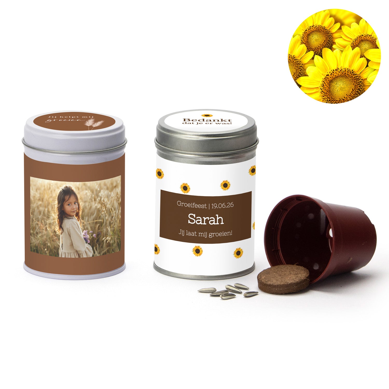 Zonnebloem in blikje - Communie meisjes - Bedankjes.nl
